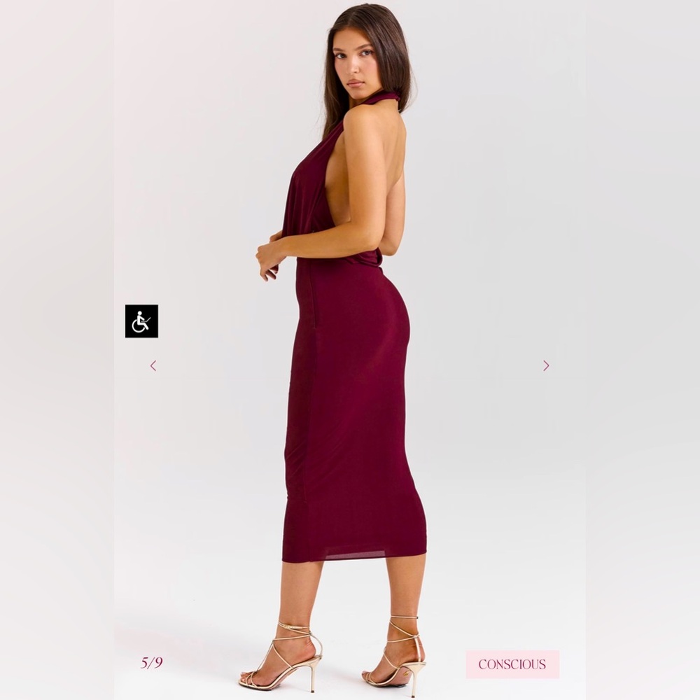 House of CB burgundy dark red open back dress Size S NWT